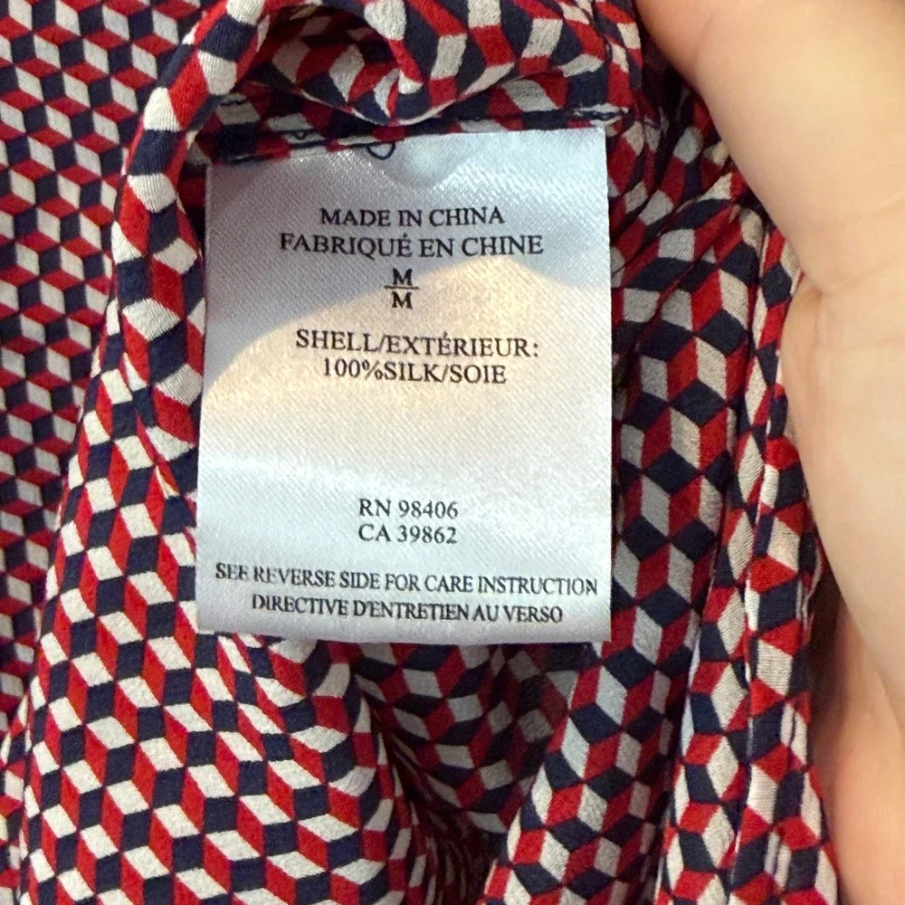Theory Womens Silk Geometric Cube Print Boat Neck Blouse Career Luxury Medium